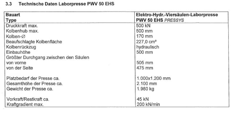 Elektro-Hydraulische-Viersäulen-Laborpresse Weber PWV 50 EHS 500kN