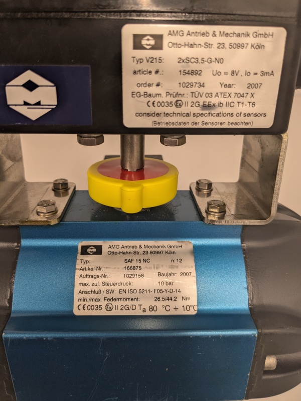 AMG-PESCH Schwenkantrieb Pneumatisch SAF 15NC mit V215 Rückmeldeeinheit